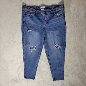 Lane Bryant Flex Magic Waistband Low Rise Boyfriend Jeans Blue Sz 18 Distressed